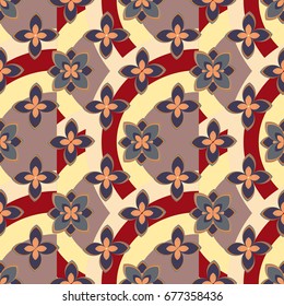 Color seamless pattern with flower and rainbow.