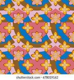 Color seamless pattern with flower and rainbow.