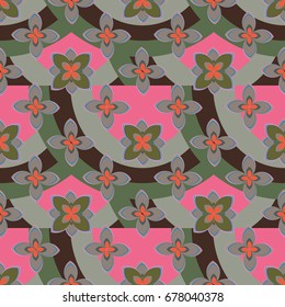 Color seamless pattern with flower and rainbow.