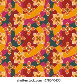 Color seamless pattern with flower and rainbow.