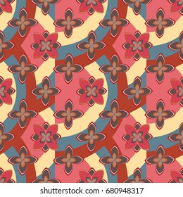 Color seamless pattern with flower and rainbow.
