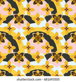 Color seamless pattern with flower and rainbow.