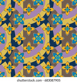 Color seamless pattern with flower and rainbow.