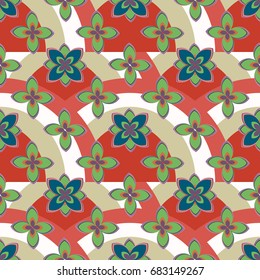 Color seamless pattern with flower and rainbow.