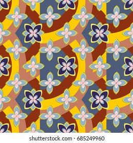 Color seamless pattern with flower and rainbow.