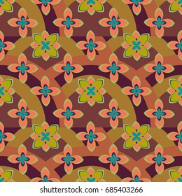Color seamless pattern with flower and rainbow.