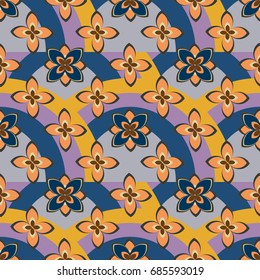 Color seamless pattern with flower and rainbow.