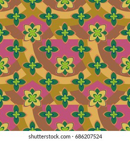 Color seamless pattern with flower and rainbow.