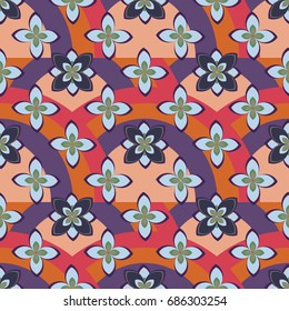 Color seamless pattern with flower and rainbow.