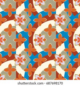 Color seamless pattern with flower and rainbow.
