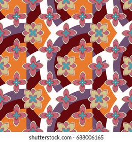 Color seamless pattern with flower and rainbow.