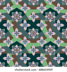 Color seamless pattern with flower and rainbow.