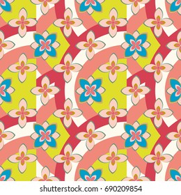 Color seamless pattern with flower and rainbow.