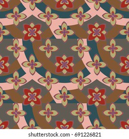 Color seamless pattern with flower and rainbow.