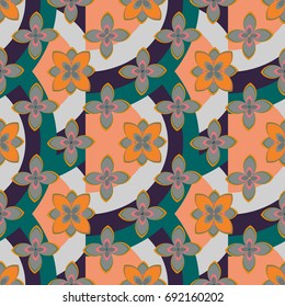 Color seamless pattern with flower and rainbow.
