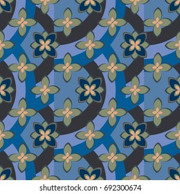 Color seamless pattern with flower and rainbow.