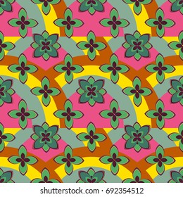 Color seamless pattern with flower and rainbow.