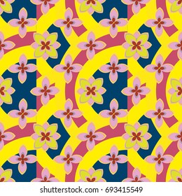 Color seamless pattern with flower and rainbow.