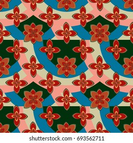 Color seamless pattern with flower and rainbow.