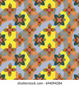 Color seamless pattern with flower and rainbow.