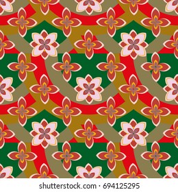 Color seamless pattern with flower and rainbow.