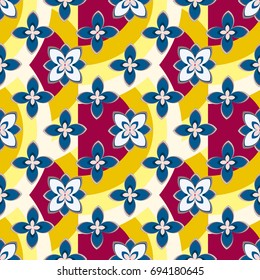 Color seamless pattern with flower and rainbow.
