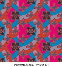 Color seamless pattern with flower and rainbow.