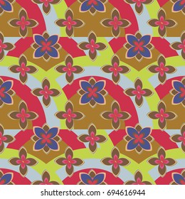 Color seamless pattern with flower and rainbow.