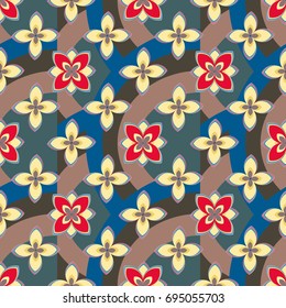 Color seamless pattern with flower and rainbow.