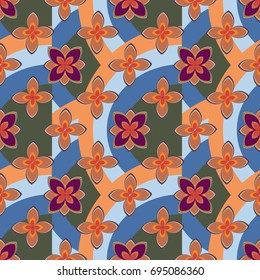 Color seamless pattern with flower and rainbow.