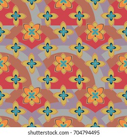 Color seamless pattern with flower and rainbow.