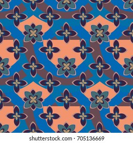 Color seamless pattern with flower and rainbow.