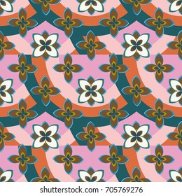 Color seamless pattern with flower and rainbow.
