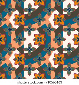 Color seamless pattern with flower and rainbow.