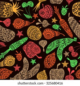 Color Seamless Pattern With Fruits And Vegetables