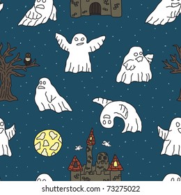 color seamless pattern with funny ghosts