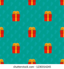 Color seamless pattern with gifts. Gift boxes color seamless pattern for New Year, birthday, Valentine's day gifts, posters, banners. Red, yellow, orange, teal.  