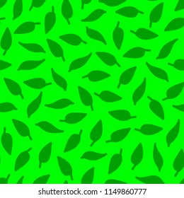 Color seamless pattern with a lot of green leaves at light green background. Tea leaves. Vector wallpaper.