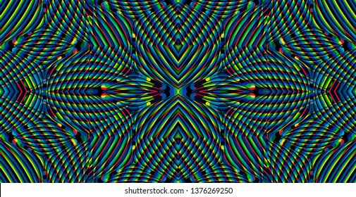 Color seamless pattern with hypnotic trance texture. Multicolored glitched background. Op art unique bright kaleidoscope. Psychedelic trippy art.