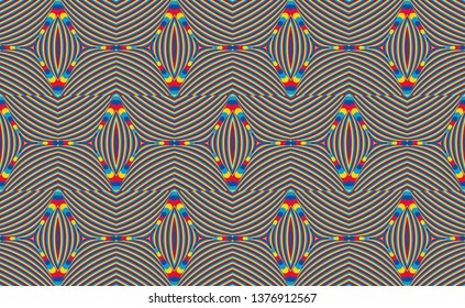 Color seamless pattern with hypnotic trance texture. Abstract multicolored striped background. Op art unique bright abstraction. Psychedelic trippy art.