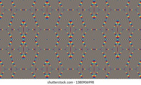 Color seamless pattern with hypnotic trance texture. Abstract multicolored striped background. Op art unique bright abstraction. Psychedelic trippy art.
