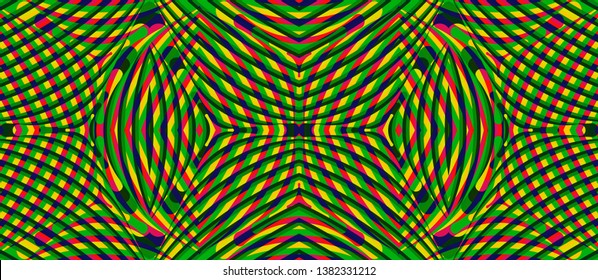 Color seamless pattern with hypnotic trance texture. Multicolored glitched background. Op art unique bright kaleidoscope. Psychedelic trippy art.