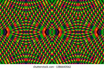 Color seamless pattern with hypnotic trance texture. Multicolored glitched background. Op art unique bright kaleidoscope. Psychedelic trippy art.