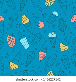 Color seamless pattern with ice cream 