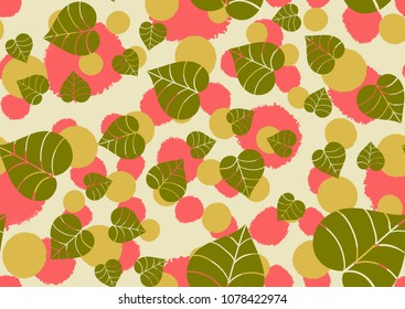 color seamless pattern with leaves and dots