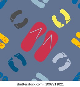 Color seamless pattern with slippers and footprints.