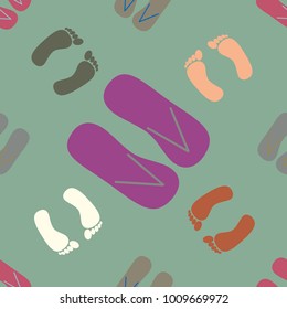 Color seamless pattern with slippers and footprints.