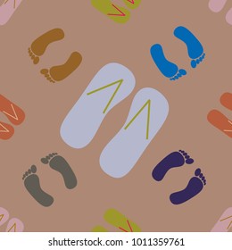 Color seamless pattern with slippers and footprints.