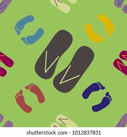 Color seamless pattern with slippers and footprints.
