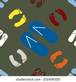 Color seamless pattern with slippers and footprints.